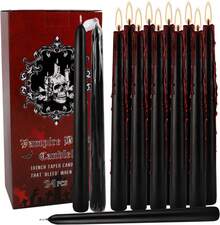 24 Pcs 10 Inch Vampire Blood Taper Candles Vampire Blood Candle, Ritual Spell Unscented Candle Halloween Spooky Dr For Haunted House, Gothic Theme Party.,26546992 - Black - View 1