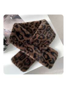 2pcs/Set Leopard Print Vintage Cute Faux Fur Patchwork Hat Combo, Mongolian Style Fluffy Warm Earmuffs Hats For Women, Autumn/Winter