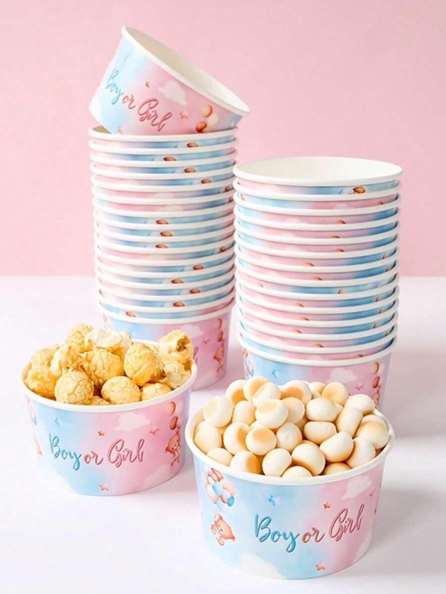 10/20个性别揭晓派对碗 - “男孩或女孩”设计，饰以蓝色和粉色云朵图案，是婴儿派对装饰、桌面小礼物、派对礼品袋、性别揭晓派对装饰的理想之选 | 趣味派对装饰 | 装饰性派对碗，性别揭晓派对用品 - 彩色 - 查看 1