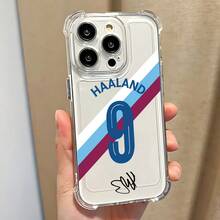 El estuche del teléfono del astro del fútbol Haaland con el número 9 compatible con 16, 15, 14, 13, 12, 11 Pro, X, XR, XS, 8 y Plus, con un respaldo transparente suave resistente a golpes.17  17promax - transparente - Ver 3