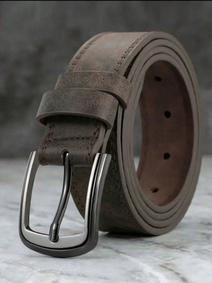 男士宽缝合金扣皮带，适合S码和西裤 - 简约酷炫运动休闲腰带，日常装饰，复古风，秋冬都市穿搭，经典圣诞冬装，日常男士男友礼物 - 棕色 - 查看 1