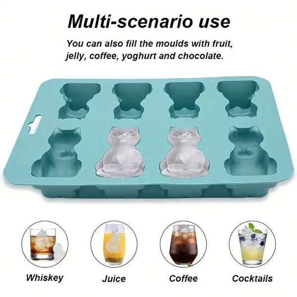 3D Cat Ice Mold, Cute Big Cat Ice Tray, Easy To Release Silicone Ice Hockey Machine, A New Type Of Beverage Tray For Frozen Drinks, Whiskey, And Cocktails, Free Of Bisphenol A Halloween And Christmas