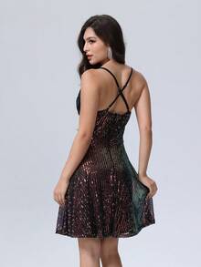 D&M Colorful Sequin Waist Ruched Criss-Cross Strap Dress - Multicolor - View 3