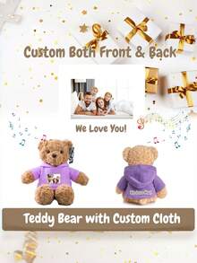 1pc Teddy Bear Figurine, With Customized Text + Image, Funny Gifts, Doll Clothes, Christmas Decorations, Bedroom Decor, Christmas Gifts, Birthday Decorations, Personalized Gifts, Suitable For College Dormitory Decoration, Halloween Decoration, Home Decoration, Wedding Decoration, Car Decoration, Baptism, Christmas Decoration, Gifts For Women - 彩色 - 查看 3