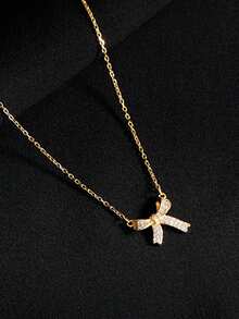 1pc Fashionable Niche Bow Tie Necklace, Accessory For Girls' Daily Wear - Gold - View 4