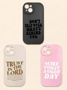 3pcs Inspirational & Christian-Themed Black/Beige/Pink Phone Cases, Compatible With IPhone & Galaxy,International Version, Not The Domestic Version - Multicolor - View 15