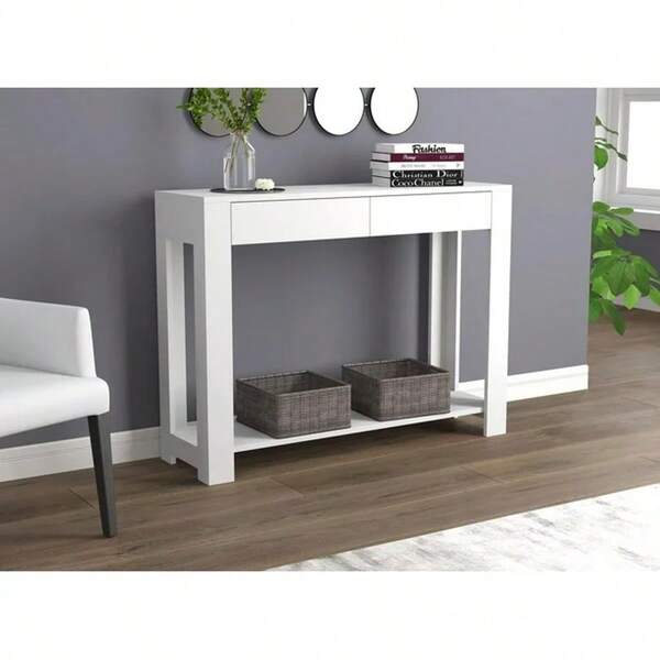 40-Inch Console Table With 2 Drawers, Modern Entryway Hallway Table, White Finish