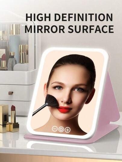 1pc LED Makeup Mirror (Battery Capacity: 600mAh) - 3 Color Lighting Modes (White/Natural/Warm Light), USB Rechargeable Vanity Mirror, Adjustable Brightness, Foldable Portable Design, Suitable For Home, Travel And Dorm Use, Perfect Christmas, Birthday, Mother's Day Gift For Women, Also Best Christmas, Personalized Gift And Travel Essential