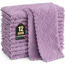 12 Pack Kitchen Dish Cloths (10 X 10 Inches, Cream Yellow), Super Soft And Absorbent Coral Velvet Dish Towels, Nonstick Oil Fast Drying Microfiber Cleaning Cloth, No Lint Household Dishcloths, 2025 - 紫色 - 查看 1
