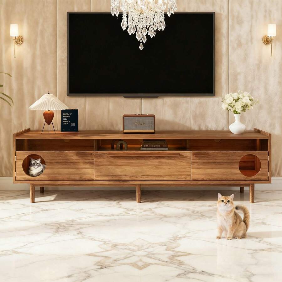 Television Stands & Entertainment Centers - Walnut + MDF + LED+Glass+180cm - View 1