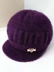 1 Stück gestrickte Baretmütze für Frauen mit Herz-Strass für Winter & Weihnachtsstil