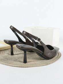 7厘米咖啡棕色高跟鞋，派对高跟鞋，婚礼正装鞋，套脚尖头细高跟鞋，猫跟鞋