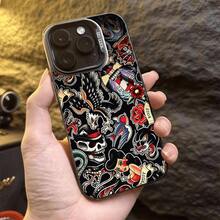 Funda con Diseño Moderno para 16 PRO, 15 PRO, 14, 16 PLUS, 15, 13, 12, 11,, 8P, X, XR, XS.Protección Anticaídas y Estética Premium.Modelo J18SW183.Carcasa para Smartphone, Diseño Tattoo, Fundaóvil, Funda Resistente, Cubierta Práctica.17  17promax - Negro - Ver 1