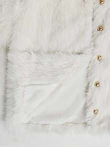 Damen Neuer Winter Einfarbiger Eleganter Mantel mit Metalltasten und Kunstfell, Stilvolle Kunstfell Oberbekleidung für Weihnachten und Neujahr - Weiss - Übersicht 4