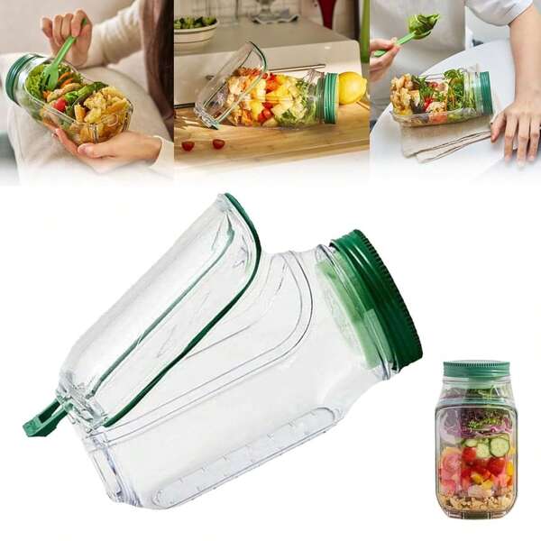 1pc Side Opening Salad Jar, Salad Jar, Leak Proof Salad Container, Suitable For Dishwasher Cleaning, Office, Lunch, Picnic, Travel Portable Meal Can
