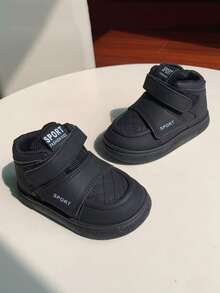 1-8岁儿童休闲厚底黑色面包鞋，软底舒适轻便男女通用酷炫黑色运动鞋，魔术贴方便穿脱防滑耐穿儿童休闲鞋，秋冬季 - 黑色 - 查看 7