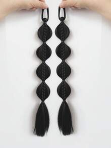 2 件装泡泡马尾辫假发，合成纤维编织接发，带发圈 - 黑色优雅假发，适合女性和女孩，DIY 日常配饰，多种造型选择，时尚发饰，高品质发饰，时尚达人的完美之选 - 彩色 - 查看 15