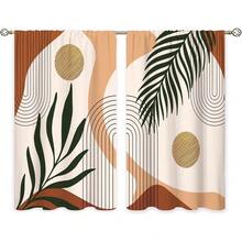 Boho Abstract Small Kitchen Curtains Mid Century Leaf Window Brwon Geometric Modern Cafe Short Window Curtains For Bathroom Dining Laundry Room Tier Drapes, Kitchen Window Curtains Over Sink, Bathroom/Door Short Window Curtain, Basement Small Window Curtains, Christmas/New Year Gift, Home Decor, Room Decor, Cabinet Door Decoration, Party Decorations - 彩色 - 查看 7