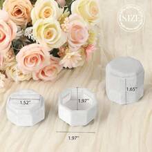 Velvet Ring Box, 3 Slots Octagon Jewelry Ring Box Vintage Ring Display Holder Case Wedding Ceremony Proposal Engagement Pearly White - Trắng ngọc trai - Xem 4