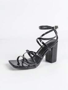 Giày sandal cao gót đế dày mũi vuông màu đen dành cho nữ, phong cách tối giản, thoải mái, đa năng, thích hợp cho các bữa tiệc mùa xuân/hè. - màu đen - Xem 6