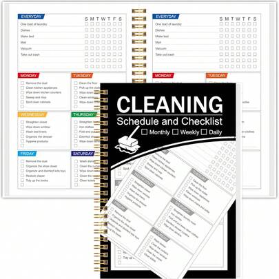 Planejador de Limpeza Simples A5 – Organizador Espiral A5 para Agenda Diária, Semanal e Mensal com Listas de Verificação, Rastreador de Tarefas e Quadro de Afazeres Domésticos. Layout Prático para Casa, Trabalho, Escola e Escritório.