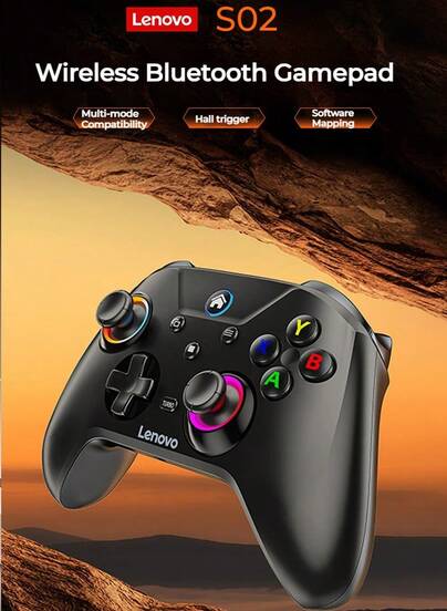 Lenovo Manette de jeu sans fil S02 : Compatible multi-mode, double gâchette à effet Hall, prend en charge le tir en rafale filaire, Bluetooth et TURBO 2,4 GHz, compatible multiplateforme, intensité de vibration réglable, joysticks 3D haute précision, faible latence, conception ergonomique.