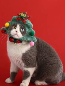 1个宠物圣诞树雪人帽，可爱节日头箍，蝴蝶结圣诞礼物，适合猫狗，毛绒圣诞头箍 - 彩色 - 查看 8