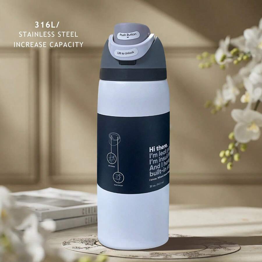 Owa Laa 32OZ Water Bottle,Exquisite Design,Multiple Color Options,Makes An Excellent Gift.It Keeps Drinks Hot Or Cold And Can Be Used For Various Beverages.Suitable For Use In Offices,Leisure Activities,Sports,Indoor And Outdoor Settings,Etc,Valentine's Day - trắng - Xem 1