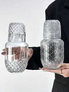 European Retro Embossed Teapot Set, Gemstone Grid Large Capacity Glass Cooling Pot For Coffee Sharing, Household Juice Pot Cup Set - Transparent - View 3