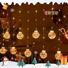 Cascada De Esfera Mágica Navidad,Bola de deseo de navidad cortina led cuerda de luces árbol de navidad accesorios colgantes aleros del hogar fiesta de decoración colgante,Decoración Luminosa de Navidad, Año Nuevo y Festivales - Amarillo - Ver 8