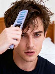 Fluffy Wide-Tooth Comb, Creates Voluminous Texture And Lift Effect, Suitable For Both Men And Women, Made Of ABS Plastic Material With Textured Handle Design, Suitable For All Hair Types Including Thick, Curly, Wavy And Natural Hair, Ideal For Home And Travel Use, Easy Brushing And Styling, An Essential Hair Care Tool, Lightweight And Portable. - Multicolor - View 3