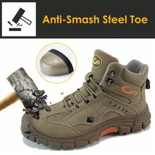 Waterproof Brown Safety Sneakers For Men, Anti Slip Steel Toe Anti Puncture Brown Work Shoes,Safety Industrial Construction Shoes - High Top And Lace Up Fashionable Work Boots,Puncture-Proof & Smash-Resistant Design,All-Season Comfortable Outdoor Work Shoes Suitable For Warehouse, Outdoor, Restaurant, Delivery & Training Use.Valentine's Day Gift. - 棕色 - 查看 1