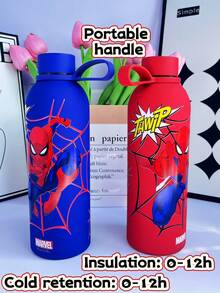 Disney 1 pieza Botella de agua deportiva de acero inoxidable 304 aislada con licencia  Authorized , vaso de enfriamiento, vaso para auto, con asa portátil, sellado y a prueba de fugas, impresión de personaje de dibujos animados elegante, gran capacidad de 500ml/16oz en azul y rojo, diseño de moda/resistente a la oxidación/duradero/multicolor/vaso a prueba de fugas/con tapa, adecuado para regalos de cumpleaños, Acción de Gracias, regalos de Navidad (las piezas del producto pueden ser aleatorias)