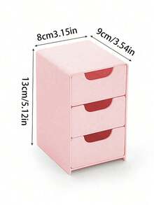 1pc Mini Desktop Storage Box With 3 Compartments, Convenient Drawer Design, Large Capacity, Removable Dividers, Ideal For Storing Jewelry, Lipstick, Cosmetics, Suitable For Vacation, Beach, Bathroom, Bedroom Organization - Pink - View 3