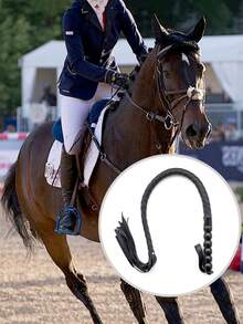 95厘米软PU皮革手柄专业马鞭、马鞭、蛇鞭、训练鞭、手工编织可重复使用马鞭，适用于训练、练习和户外游戏，易于使用和操作的马术配件、道具