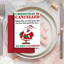 Funny Santa Claus Laughing Christmas Card - 'Christmas Canceled, Santa Died Laughing!' - Perfect For Friends, Family, And Office Holiday Greetings, Festive Greeting Card | Humorous Christmas Design | Fun Illustration, Christmas Card For Friends