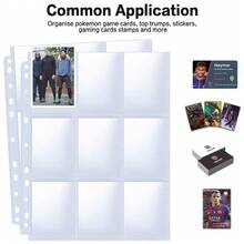900 de buzunare pentru cărți de joc, față-verso, 9 buzunare transparente din plastic pentru cărți de joc, pentru Skylanders, cărți de baseball, mini fotografii, compatibile cu dosare cu inele 3/11, cadou excelent pentru Halloween sau Crăciun - transparent - Vizualizare 3