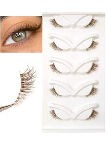 Rikuaild 5 Pairs Brown Half Eye Lashes Transparent Stem Natural Cat Eye Lash, 3D Short Soft Faux Mink Eyelash -Reusable Volume Extended Tail Eyelash Corner Eyelashes, 1 Box/2 Boxes Strip Lashes, Lashes, Eyelashes, Fake Lashes, Lashes Corner Eyelash, Suitable For Daily Wear And Evening - Natural Lashes - View 3