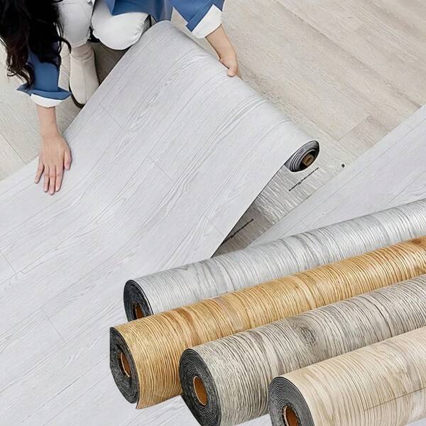 1 rouleau de 40 x 300 cm de revêtement de sol en vinyle large, carreau de sol autoadhésif aspect bois, sticker de sol autocollant, durable et facile à installer, convient pour la salle de bain et la cuisine