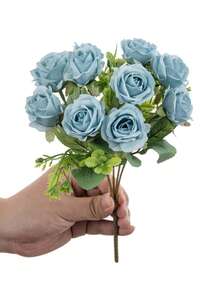 80 piezas/set Flores artificiales - Ramos de rosas, rosas de seda, plantas falsas, decoración para el hogar, comedor, sala de estar, jardín exterior, el arte de insertar flores, accesorios de fotografía, jarrón, pared de flores, corona de flores, ramo de novia, decoración de boda, materiales DIY para corona de flores, materiales de decoración para fiesta de cumpleaños, accesorios de decoración del hogar - Azul - Ver 4