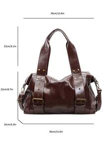 1pc Low Tea Solid Color PU Leather Shoulder Bag, Women's Retro Fashion Large Capacity Pillow Bag, Top Double Handle Design, Zipper Closure, Adjustable Shoulder Strap For One Shoulder Or Crossbody Use, Suitable For Travel, Shopping, Dating, Women's Gift, Great For Commuting, Outdoor, Travel, Hiking