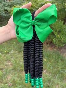 1PC Ponytail Extensions, Band Braids With Beads, Sweet Hair Extension For , Springy Twist Ponytails With Hair Bows - Black - View 13