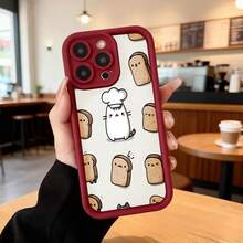 Cubierta de telefono con borde negro y diseño blanco con gato chef y panes para uso diario en cafeterias Aplicable a los teléfonos de la serie Apple y Galaxy - Café integral - Ver 5
