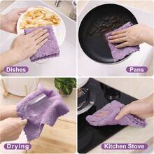 12 Pack Kitchen Dish Cloths (10 X 10 Inches, Cream Yellow), Super Soft And Absorbent Coral Velvet Dish Towels, Nonstick Oil Fast Drying Microfiber Cleaning Cloth, No Lint Household Dishcloths, 2025 - 紫色 - 查看 3