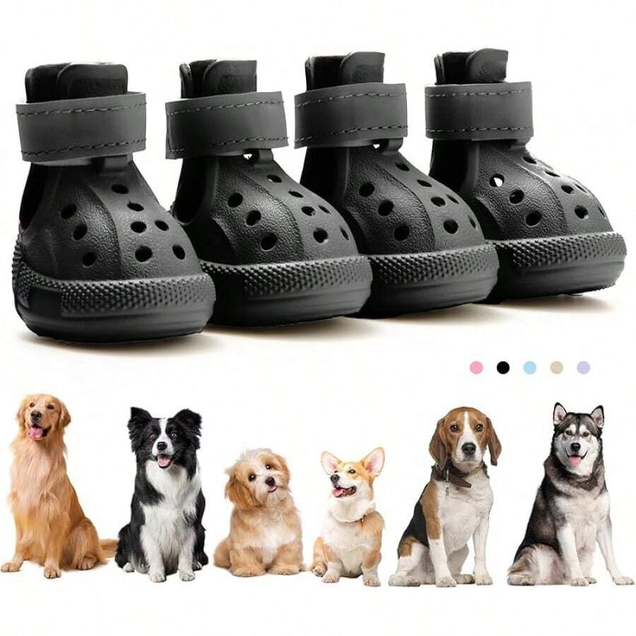 Dog Boots Hot Pavement & Snow, Waterproof Non-Slip Dog Shoes With Reflective Straps, Adjustable Pet Booties Small To Large Dogs, Outdoor Paw, 4Pcs - màu đen - Xem 1