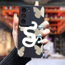 Funda de lujo para teléfono , patrón de serpiente y mariposa, compatible con Galaxy S24 Ultra S23 Plus S22+ S21 S20 FE S10 A72 A54 5G A53 A52 A52S A15 A14 A13 A12 A22 A21S A51 A33 A32 A23 5G GT2, funda de silicona mate suave, soporte para coche, cubierta trasera a prueba de golpes - Colores mixtos - Ver 4