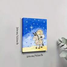 1pc, 2D Flat Printing, Painting Of A Child Angel Riding A Donkey Under A Starry Sky With A Bright Star, Canvas Wall Art For Living Room Wall Decor For Bedroom Bathroom Framed Wall Poster Art Prints Ready To Hang Pictures Home Decorations - 彩色 - 查看 8