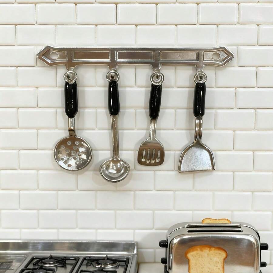 Dollhouse Mini Pot Shovel Soup Spoon Kitchen Set Miniature Kitchen Scene Prop Model - Silver - View 1
