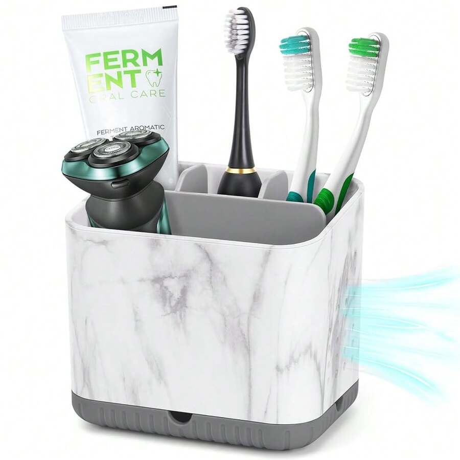 Toothbrush Holders For Bathrooms, Tooth Brush Holder For Bathroom Countertop Organizer, Electric Toothbrush And Toothpaste Holder (Grey Marble Grain){Inchcolor_nameinch:InchGreyMarbleGraininch} - 灰色大理石紋理 - 查看 1