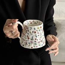 1pc Creative Dreamy Flower Mug For Women, Ceramic Cup With Design, Couples Coffee Mug, Party Gift Box Set, Home & Office Use Back To School - White - View 10